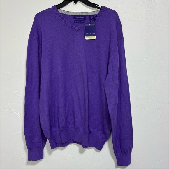 Alan Flusser Men's V Neck Pullover Sweater Purple Large Cotton Silk Cashmere NWT - Picture 1 of 8